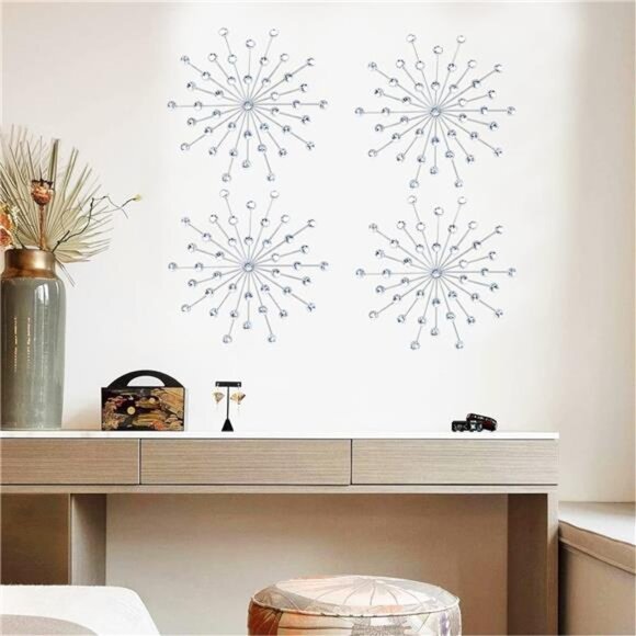3Set Silver Metal Jeweled Wall Art Bling Crystal Home Décor Sun Burst Rhinestone - Picture 4 of 7